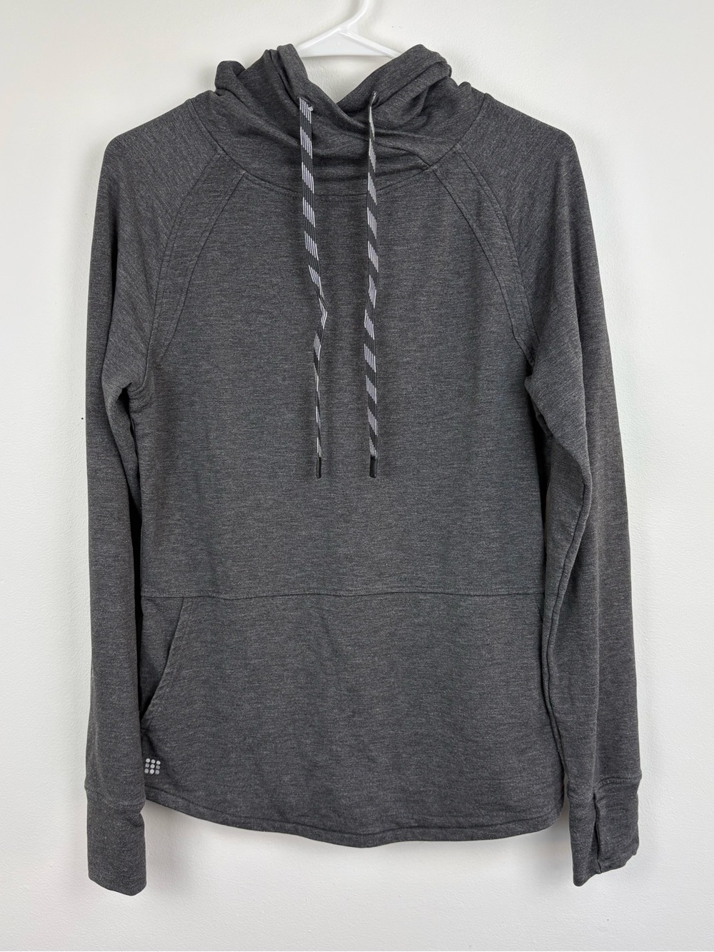 Title Nine Manresa Hoodie Charcoal Grey Medium Cowl Neck Thumbholes Minimalist